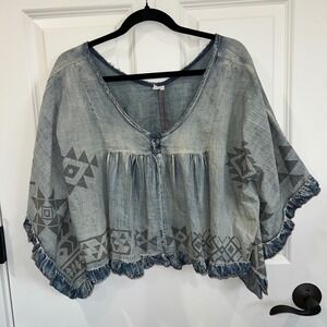 Magnolia Pearl‎ Denim Kima Buffalo Cropped Poncho Top One Size